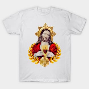 Jesus Christ shining over your sacred heart in burning flames T-Shirt